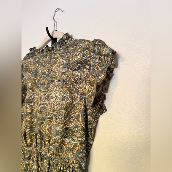 NEW Boemo Anthropologie Paisley Green Ruffle Maxi Dress Tiered Medium NWT - Picture 7 of 7